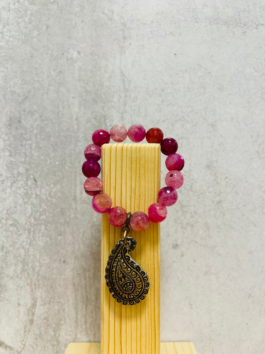 Fuchsia Agate Paisley Charm Bracelet