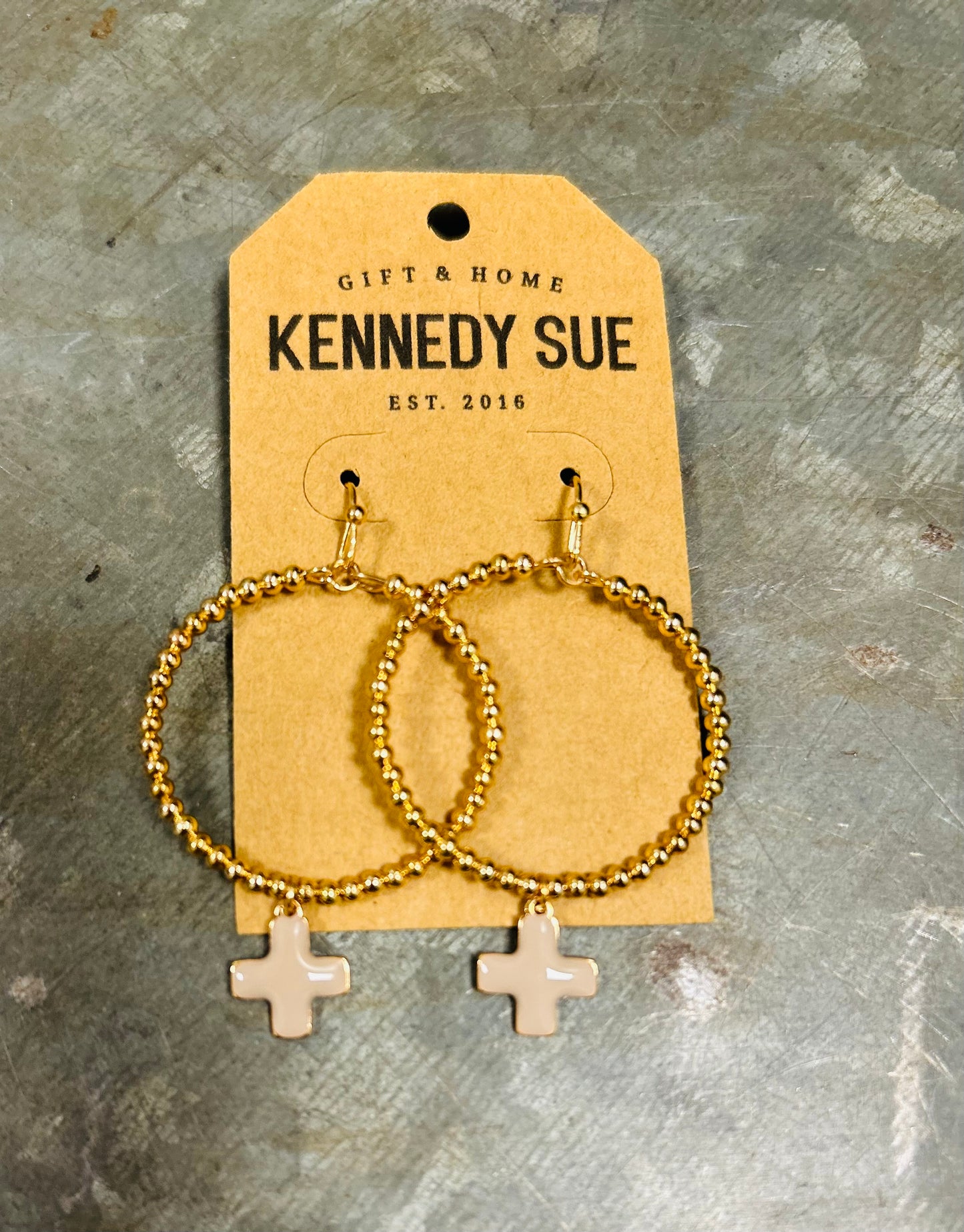 Gold Circle Cross Dangle Earrings