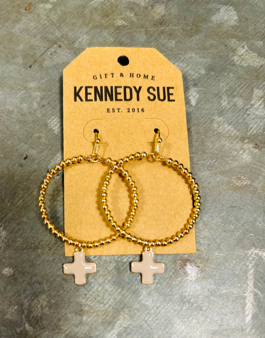Gold Circle Cross Dangle Earrings