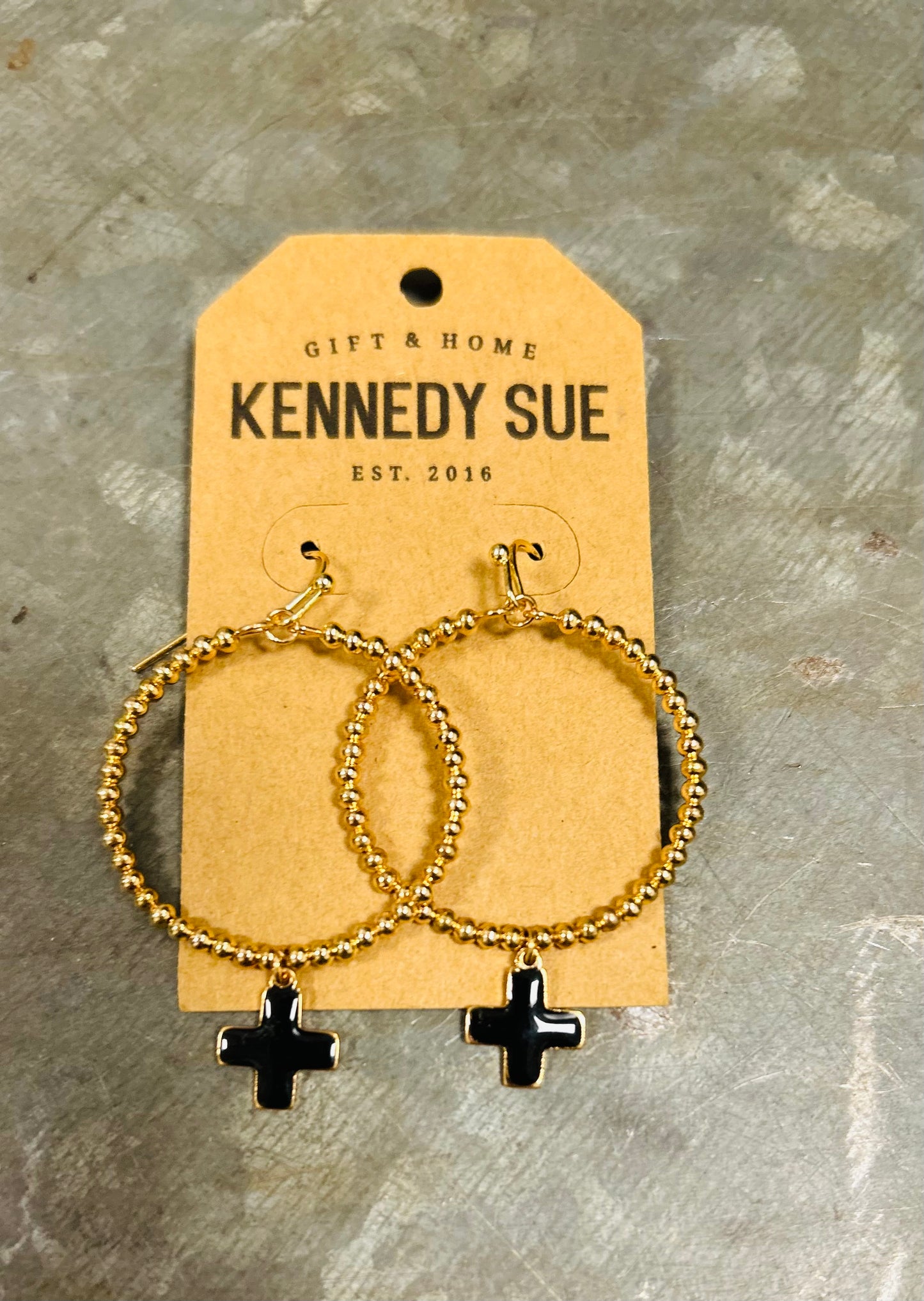 Gold Circle Cross Dangle Earrings