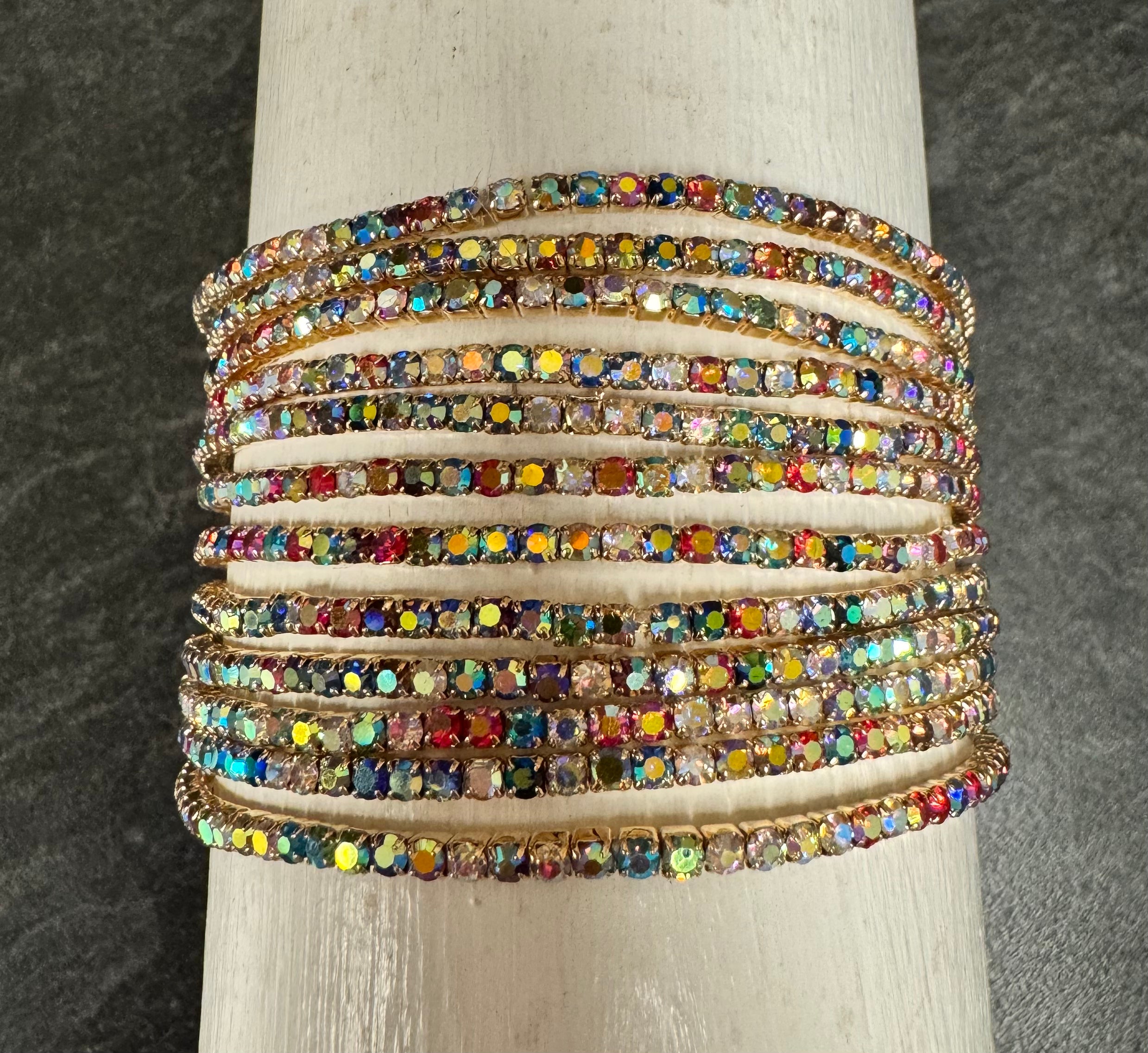 Iridescent Rhinestone Stretch Stacker Bracelets