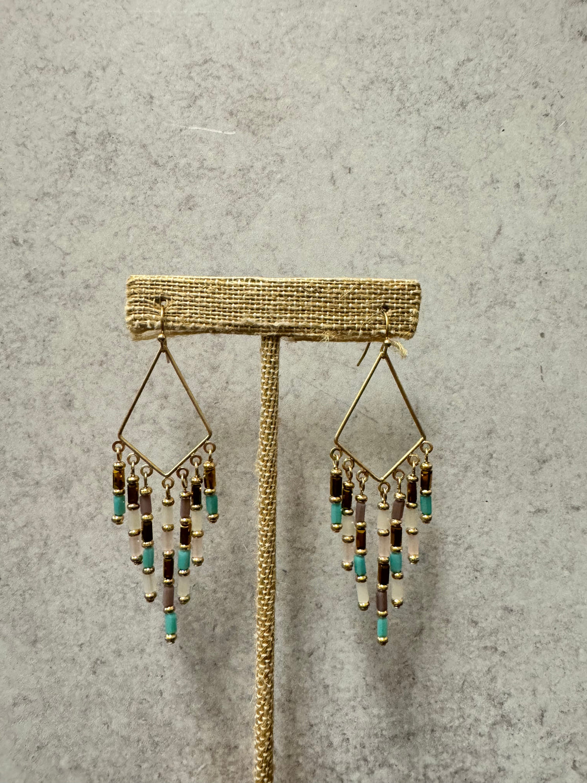 Diamond Shaped Beaded Fringe Earrings