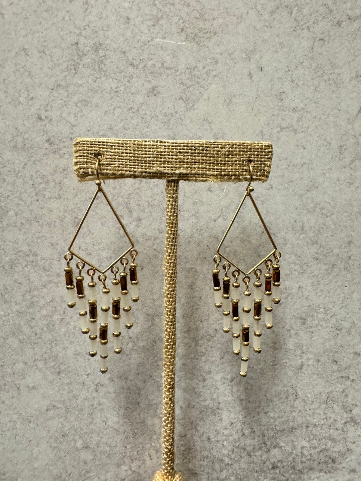 Diamond Shaped Beaded Fringe Earrings