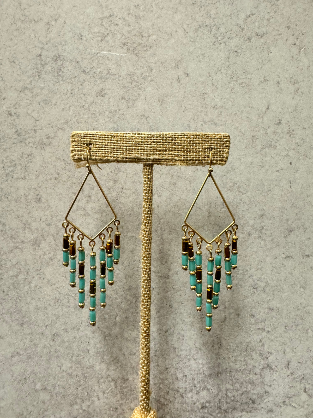 Diamond Shaped Beaded Fringe Earrings