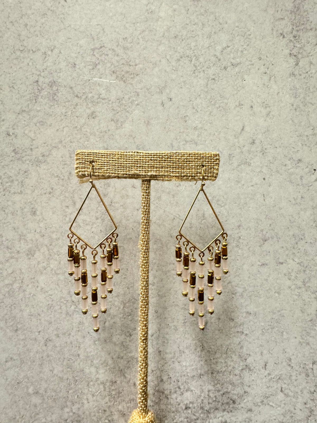 Diamond Shaped Beaded Fringe Earrings