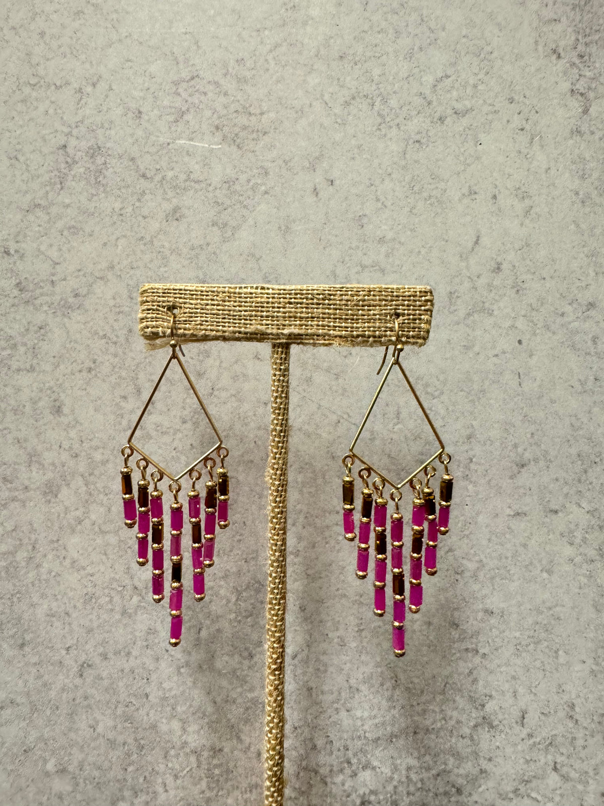 Diamond Shaped Beaded Fringe Earrings