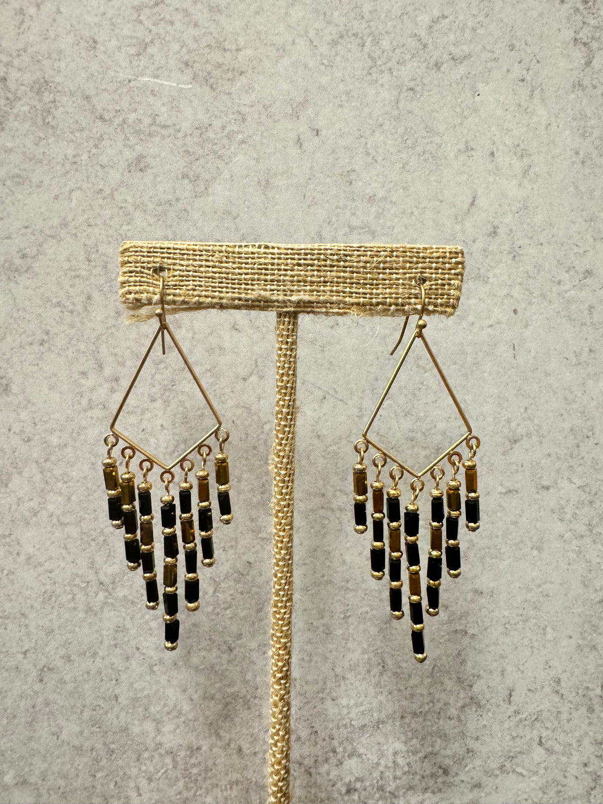Diamond Shaped Beaded Fringe Earrings