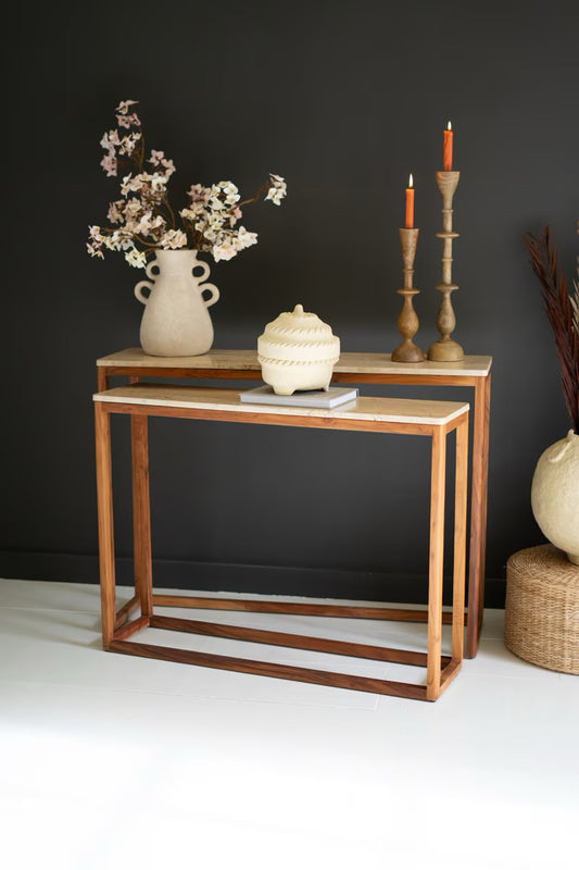 Nesting Travertine Console Tables