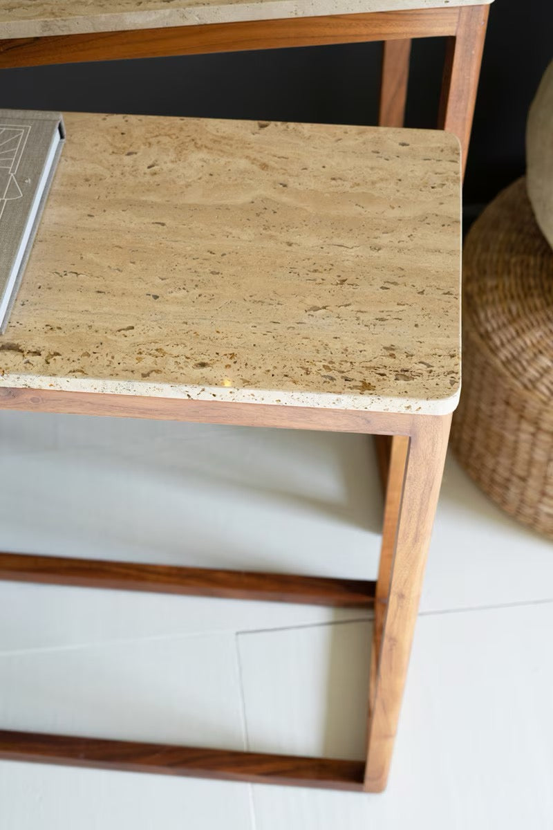 Nesting Travertine Console Tables