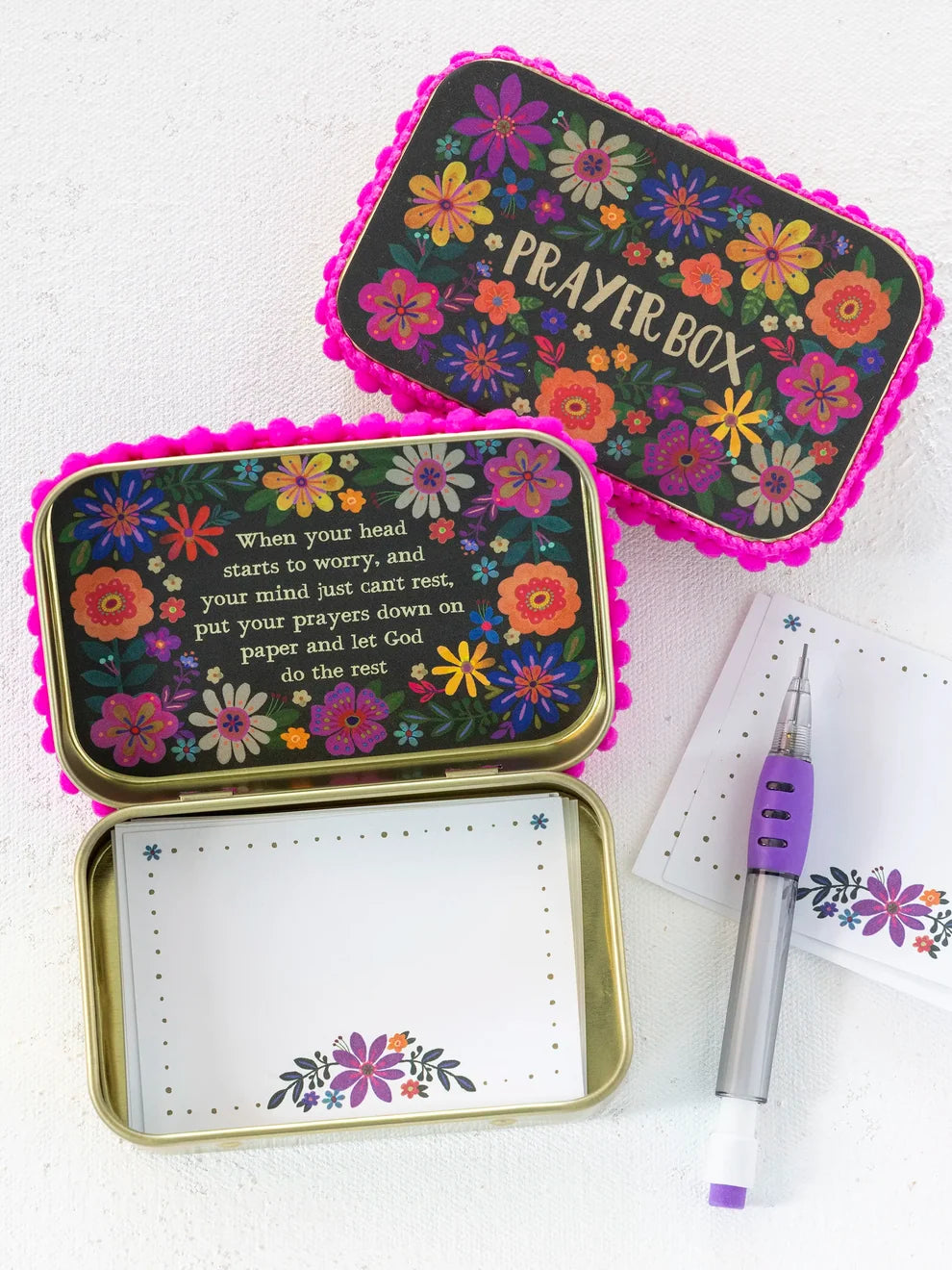 Tin Prayer Box - Black Floral
