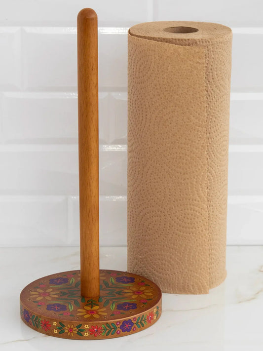 Wooden Paper Towel Holder - Folk Flower