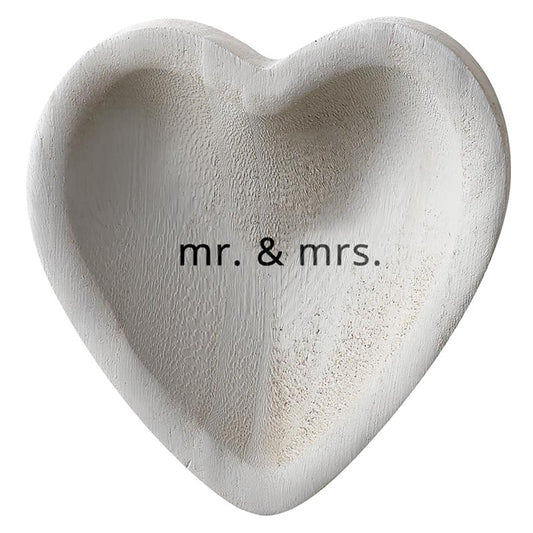 Grey Paulownia Heart Trinket Tray - Mr. & Mrs.