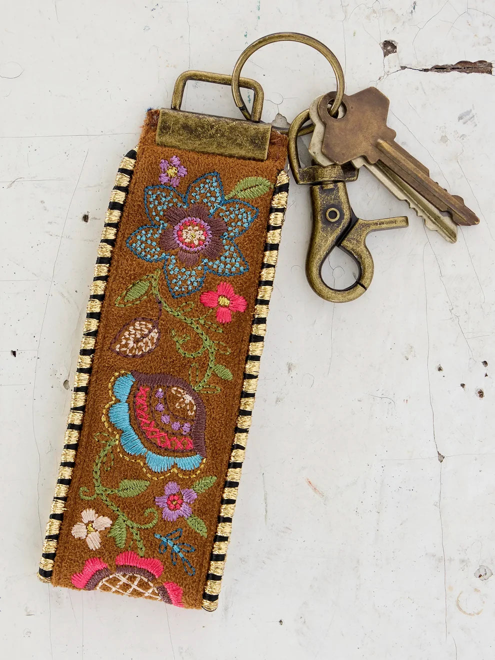 Embroidered Key Chain - Brown
