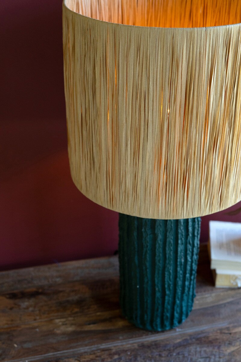 Blue Paper Mache & Raffia Shade Table Lamp