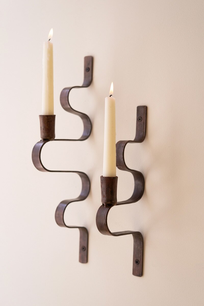 Forged-Iron Wavy Metal Taper Candle Wall Sconces