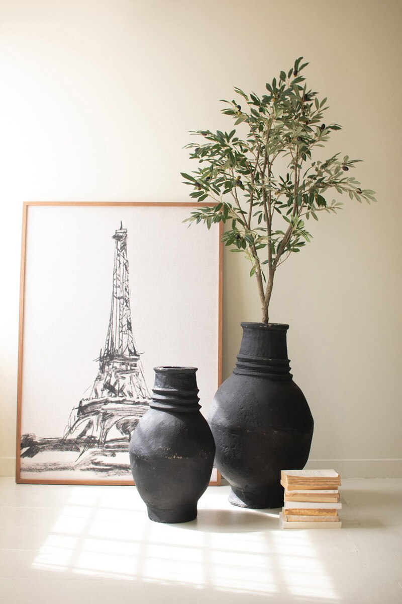 Set of 2 Paper Mache Oval Urns
