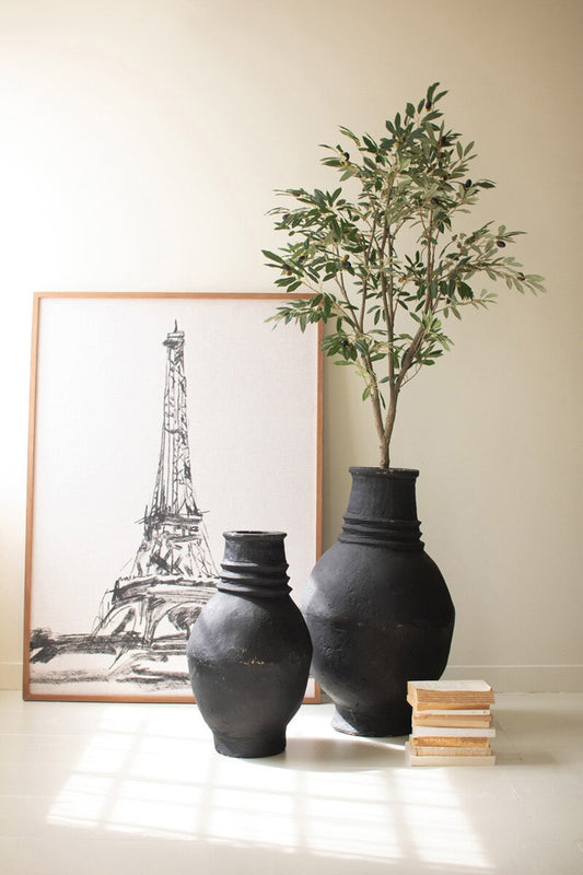 Set of 2 Paper Mache Oval Urns