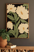 Framed Hand-Hooked Art with White Flowers