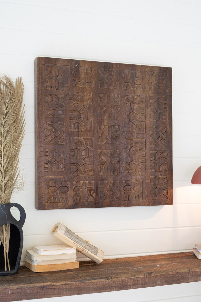 Hand-Carved Wooden Wall Panel