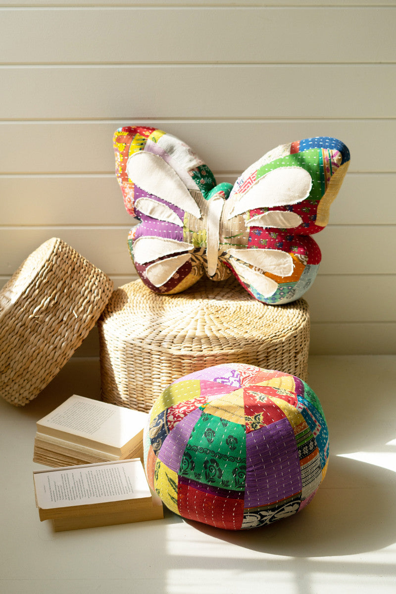 Butterfly Kantha Pillow