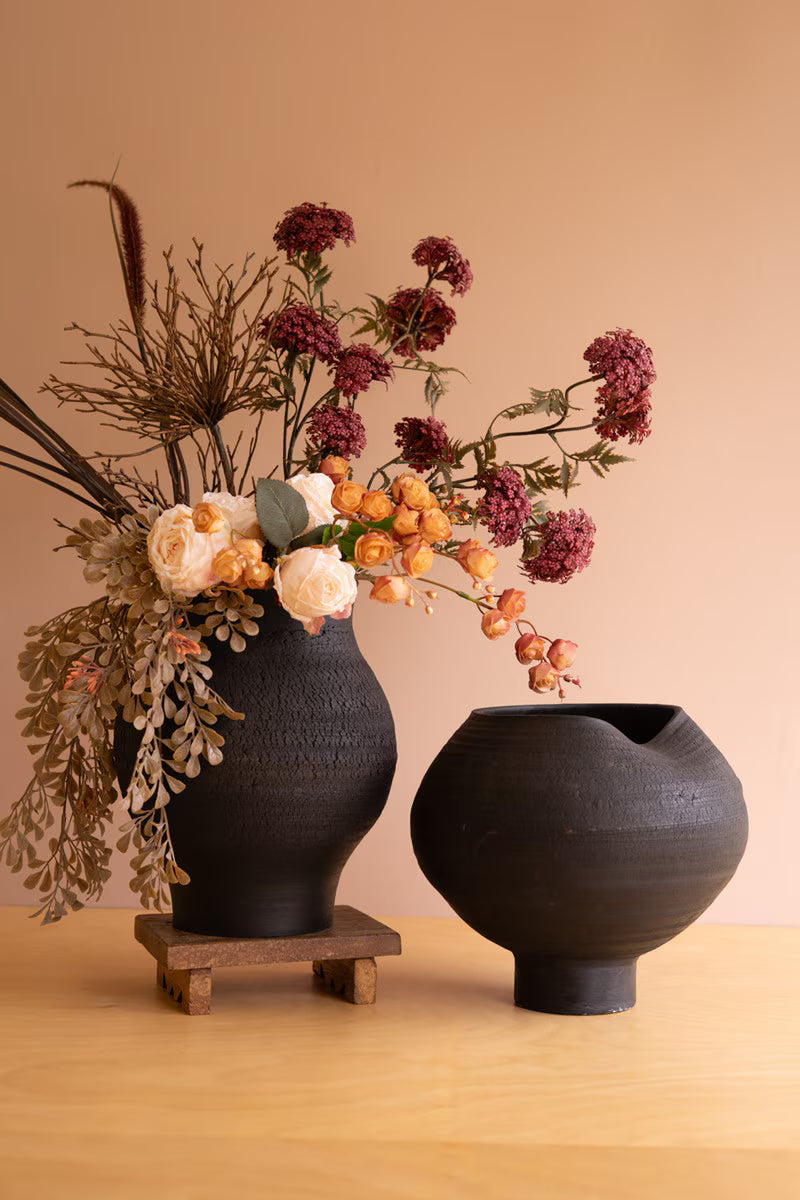 Black Clay Vases with Crackle Detail
