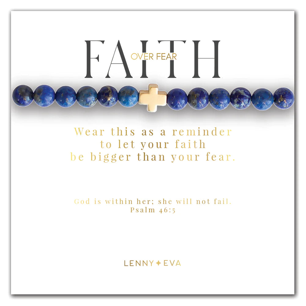 Faith Over Fear Cross Bracelet - Lapis Lazuli, 6mm