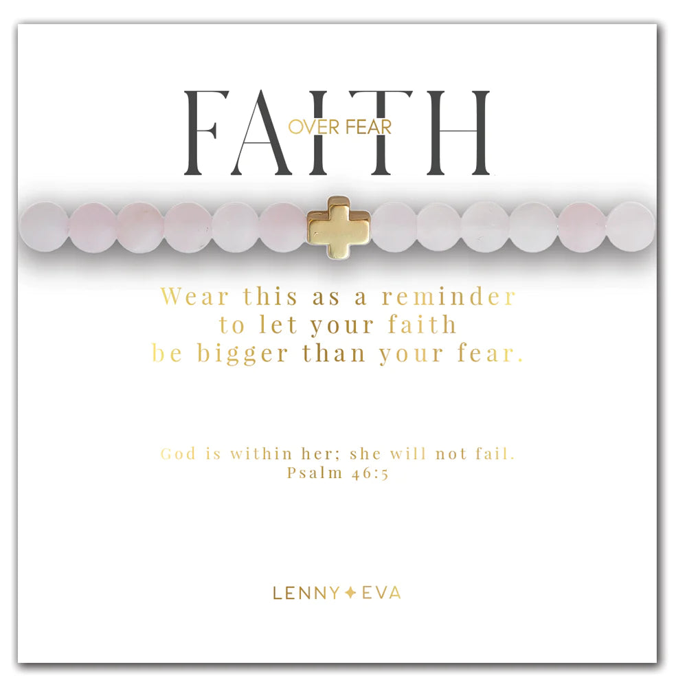 Faith Over Fear Cross Bracelet - Rose Quartz