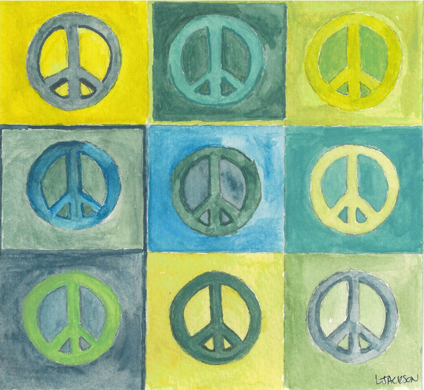Watercolor Blue Peace Grid Art Poster