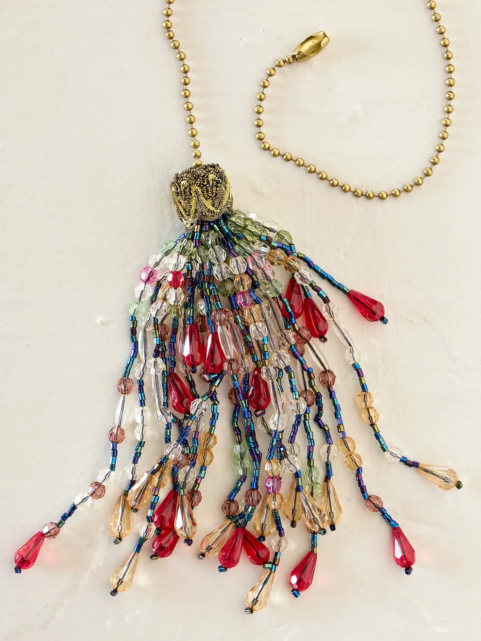 Beaded Fan Pull - Red