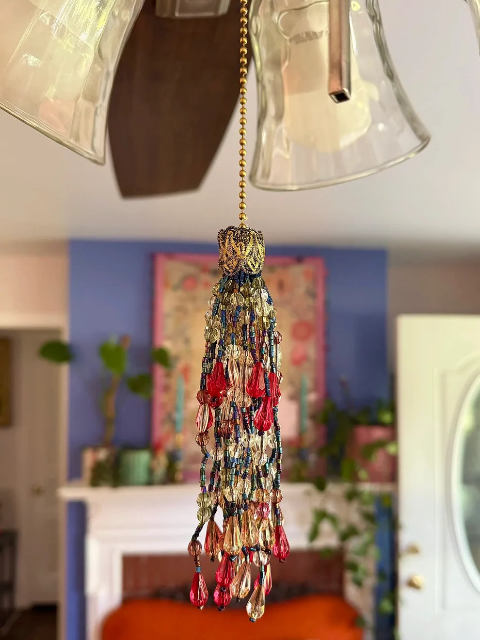 Beaded Fan Pull - Red