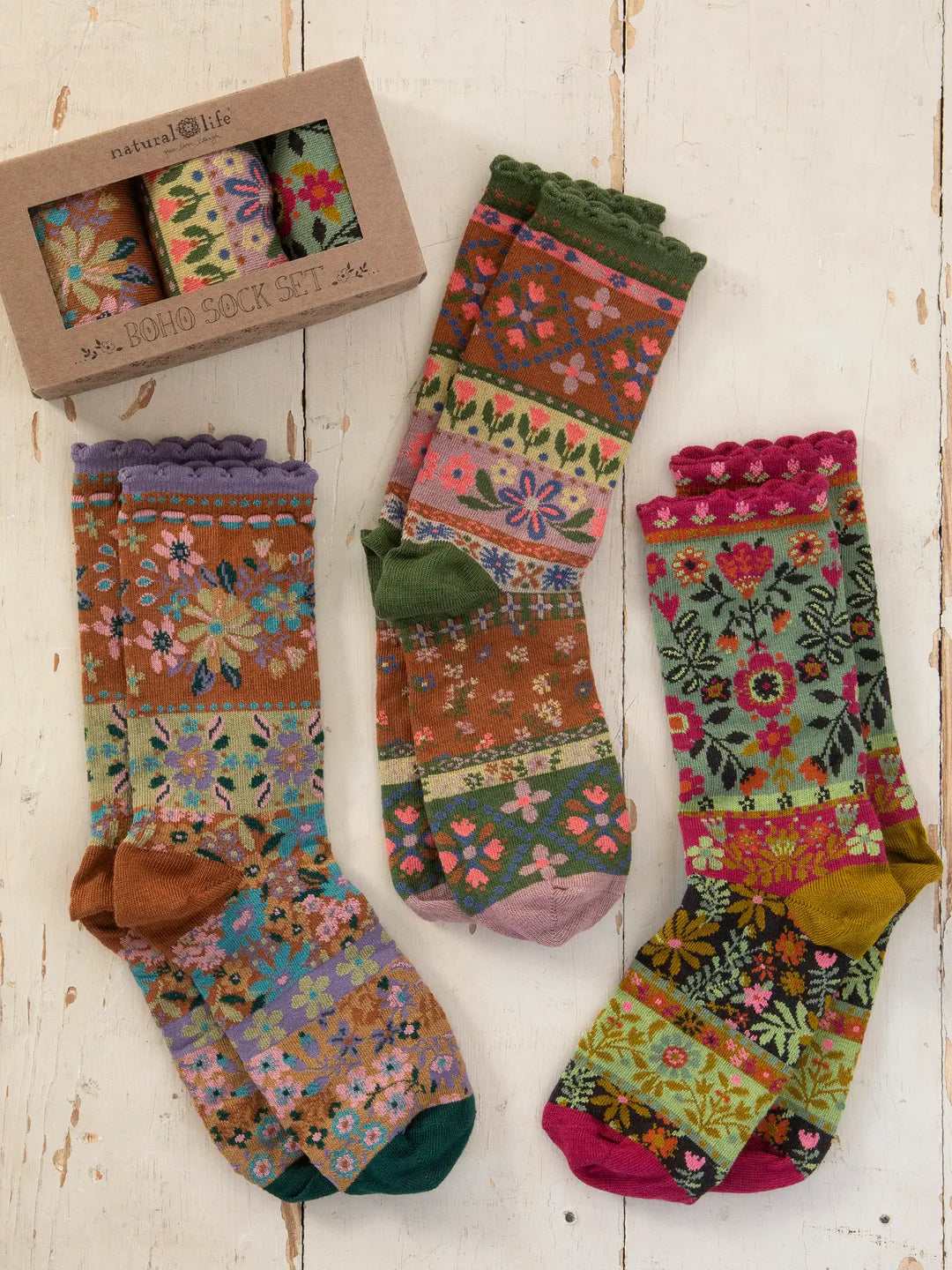 Boxed Boho Sock Set-Neutral Floral