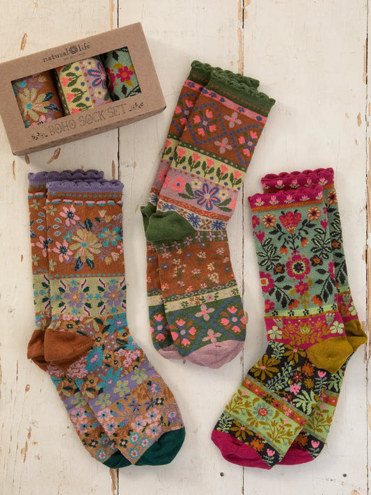Boxed Boho Sock Set-Neutral Floral