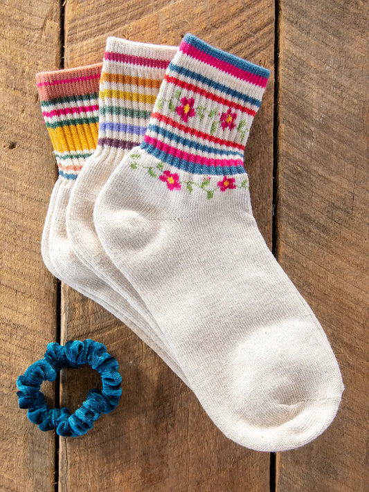 Rainbow Striped Retro Crew Socks, Set of 3