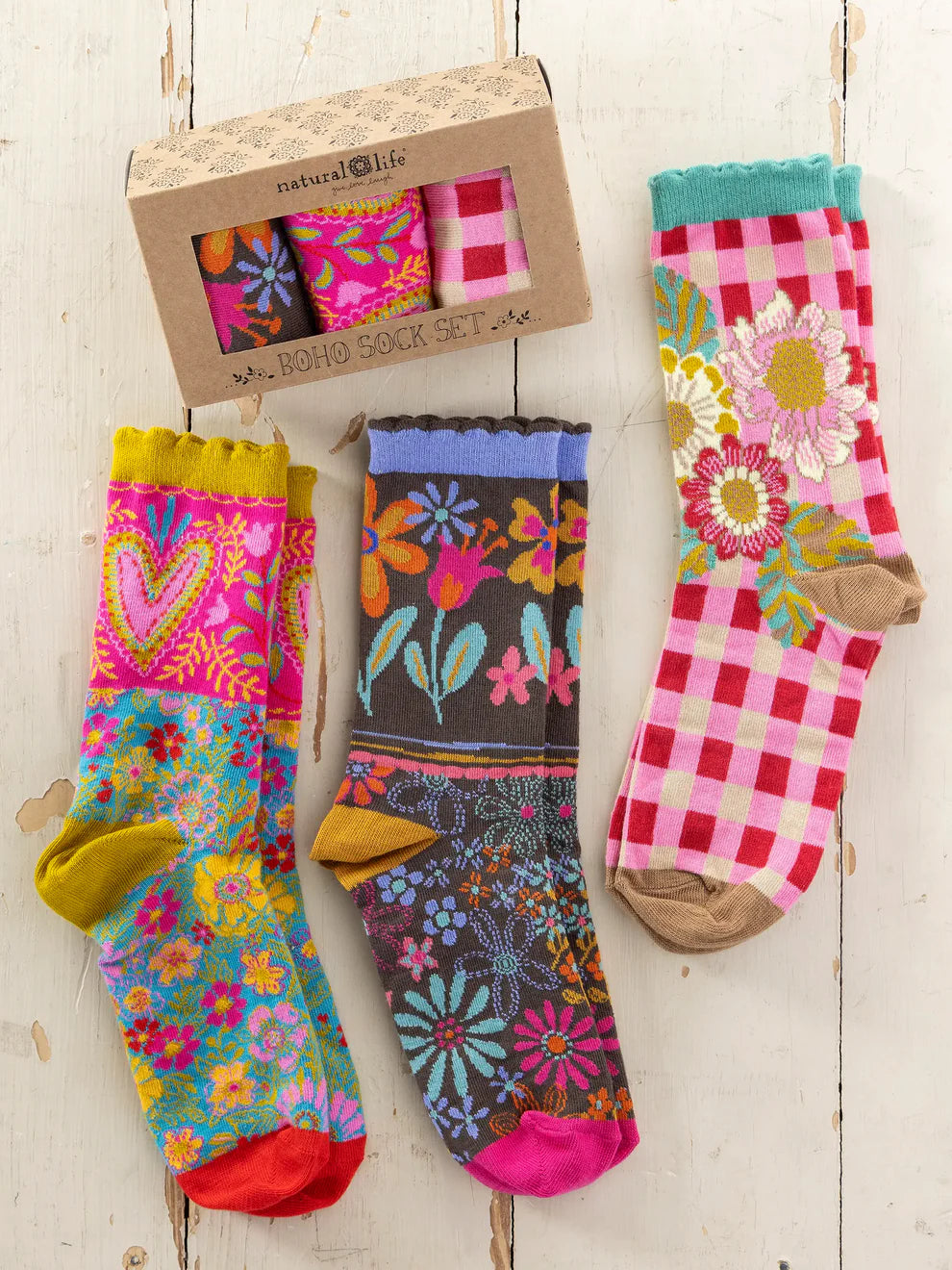 Boxed Boho Sock, Set of 3 - Red Hearts