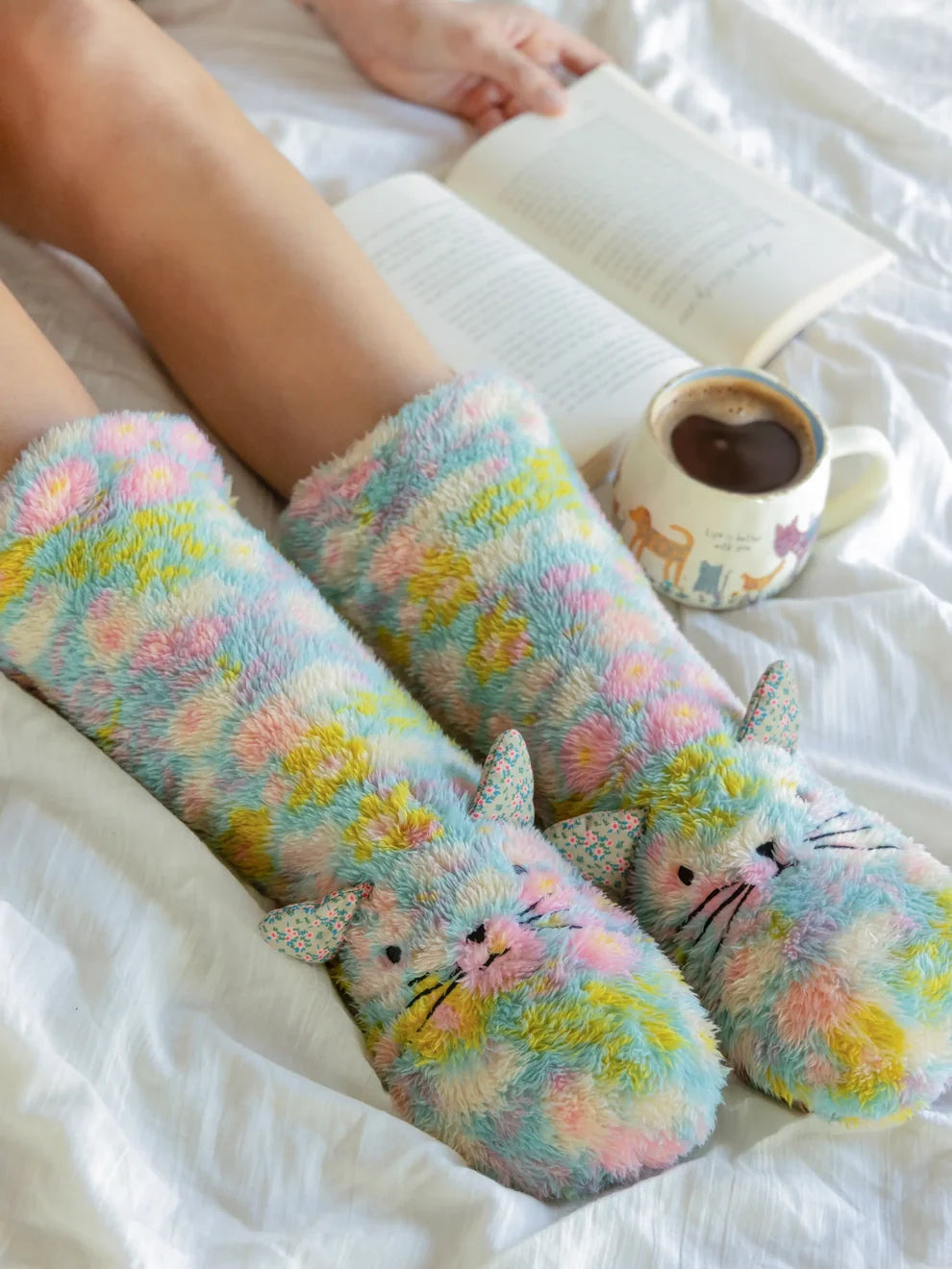 Fluffy Sherpa Slipper Socks - Cat