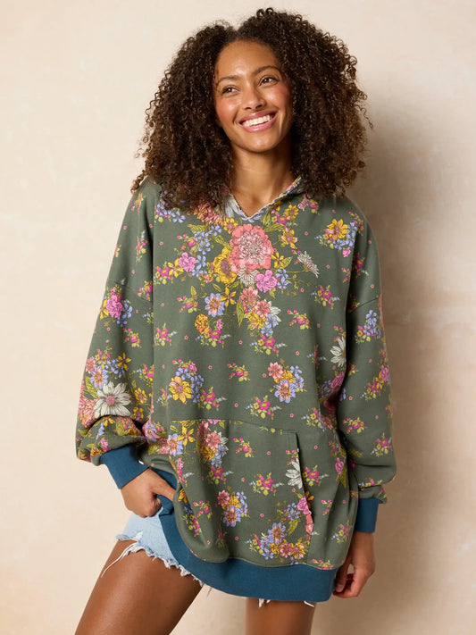 Oversized Printed Hoodie - English Garden Charcoal