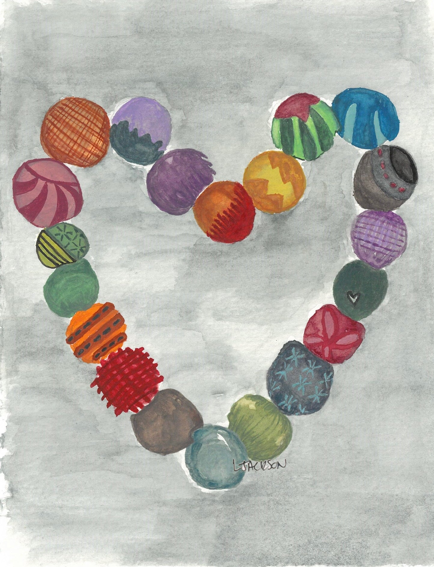 Watercolor Kantha Heart Art Poster