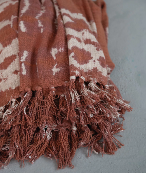 Rust Tie-Dyed Throw with Fringe