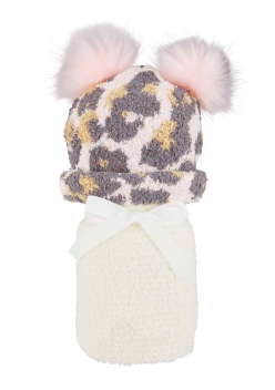Chenille Leopard Hat & Blanket Sets
