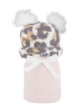 Chenille Leopard Hat & Blanket Sets