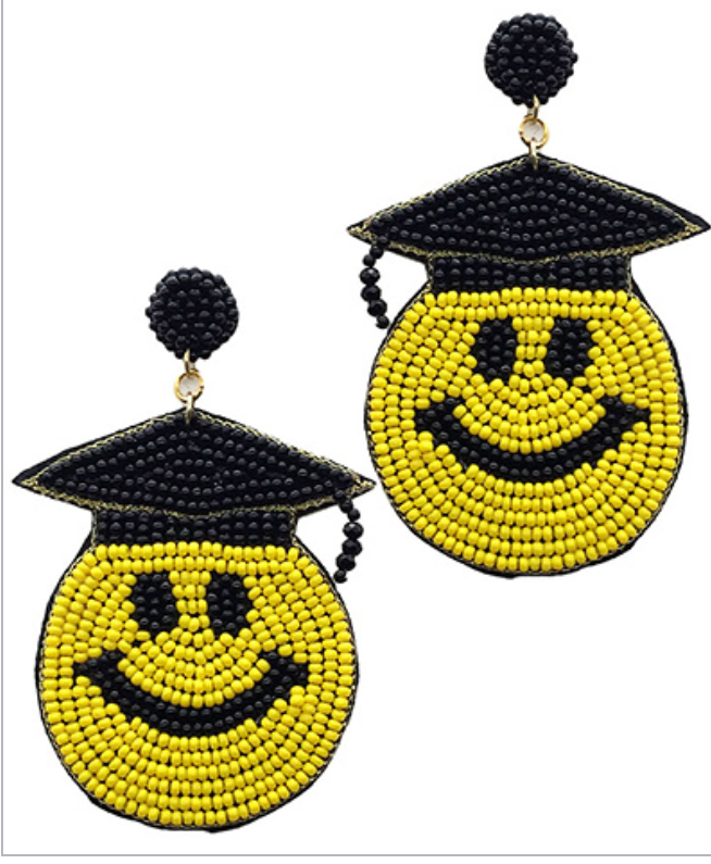 Beaded Graduation Smiley Face Earrings