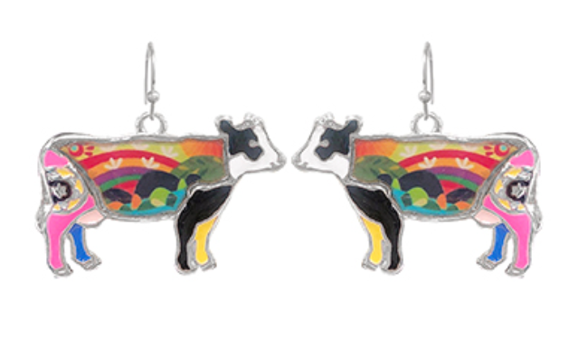 Cow Epoxy Dangle Earrings