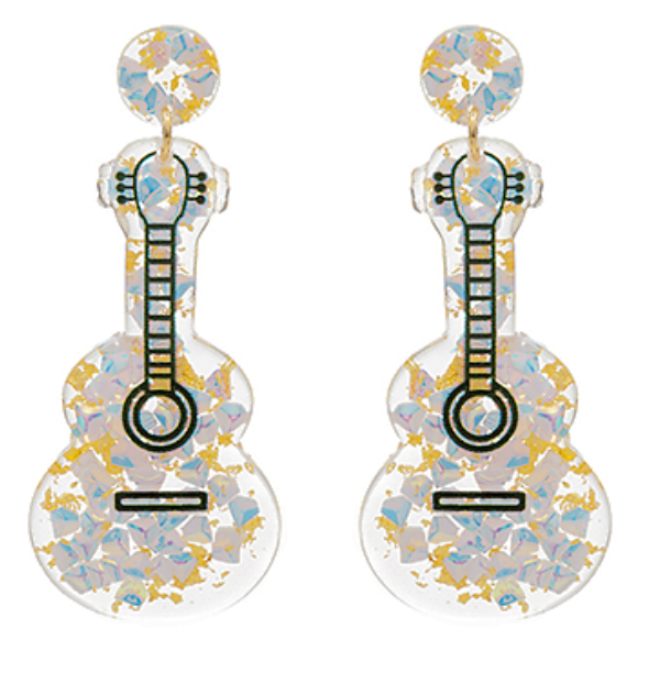 Glitter Guitar Shape Earrings