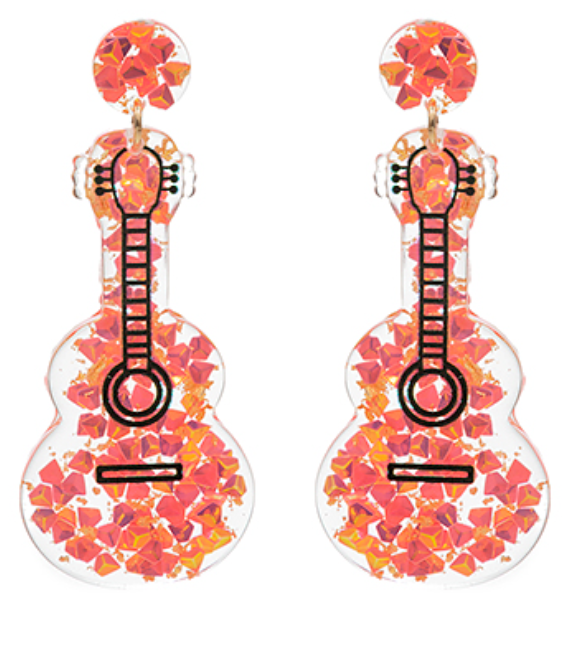Glitter Guitar Shape Earrings