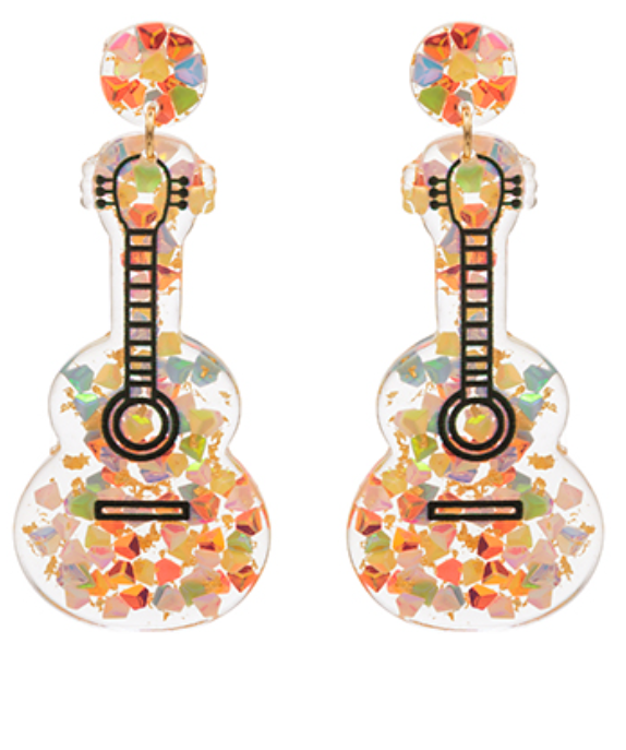 Glitter Guitar Shape Earrings