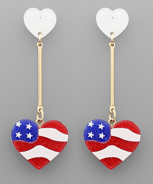 USA Flag Heart Drop Earrings