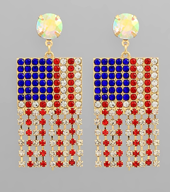 Pave Crystal American Flag Earrings