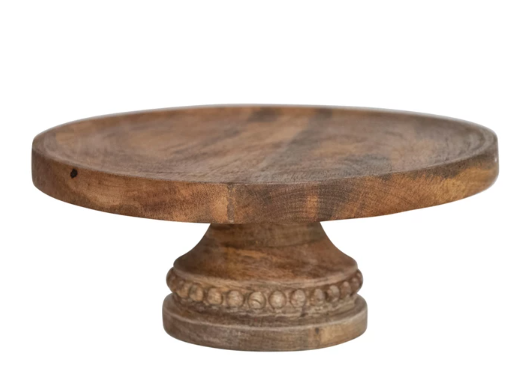 Hand-Carved Wood Pedestal with Beads