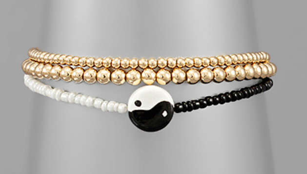 Ying Yang Charm & Beaded Ball Bracelet