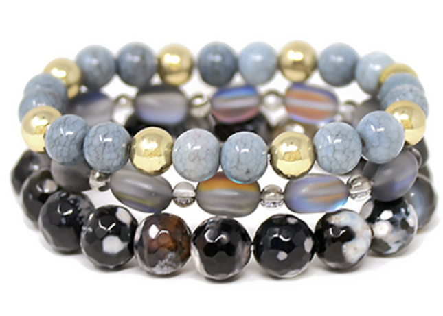 3 Stone & Beads Bracelet